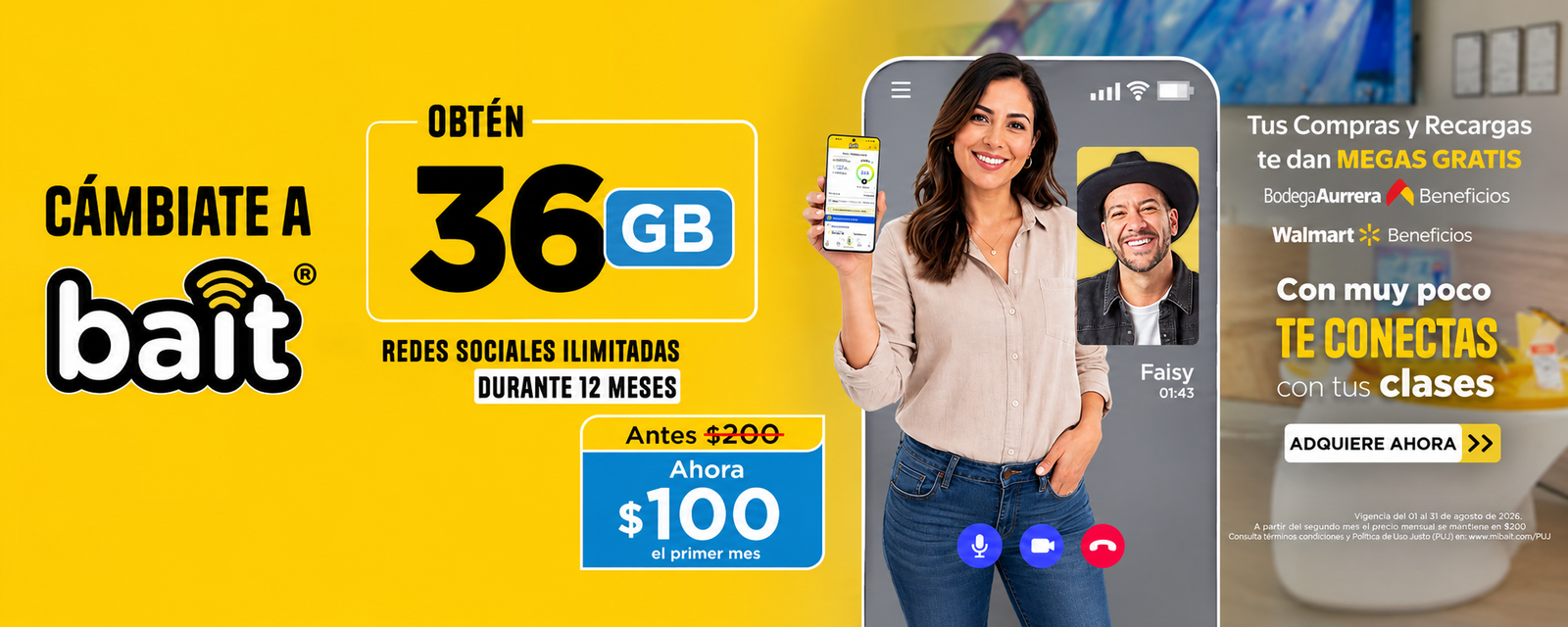 Banner BAIT con promoción de 36 GB y videollamada